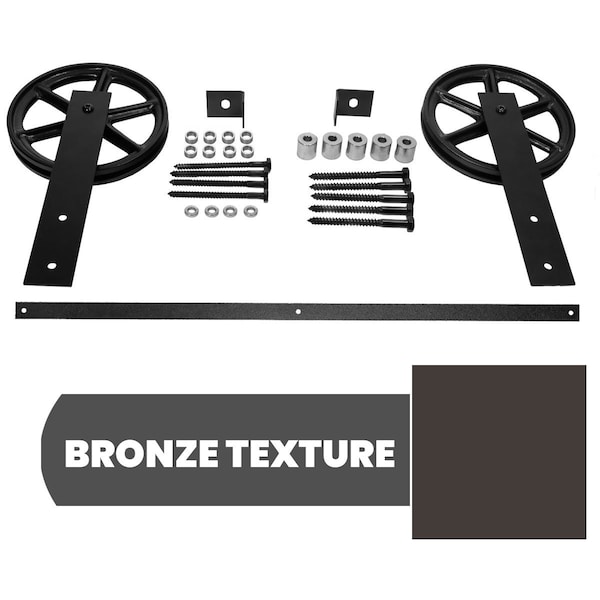 Ekena Millwork Exterior Dummy Roller Series Single-Panel Hardware Set w/ 2 Fixed Wagon Wheel Hangers and 4' Track GB6004ESW4BZ - main